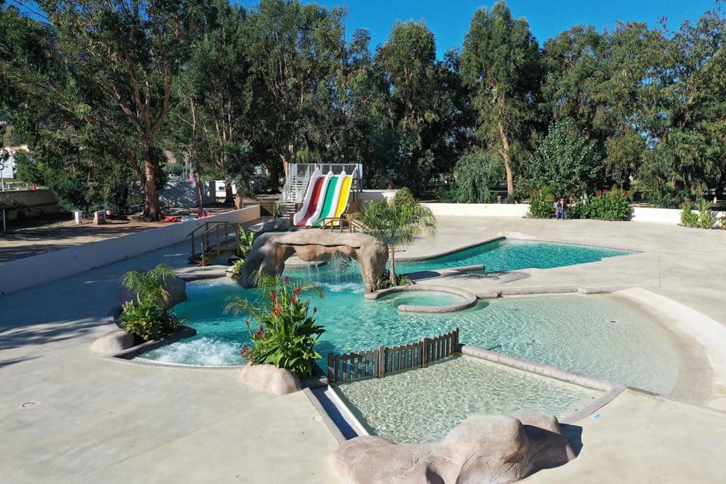 Espace aquatique, piscine du Camping de la Plage, Algajola, Aregno en Balagne, Haute Corse
